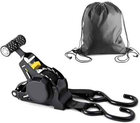 vsshe Cinghia di ancoraggio automatica, Cinghie a Cricchetto Automatico, 2.5cm x 3.3m Cinghie di Tensione, resistenza massima alla rottura di 680 kg, con Ganci a S di Sicurezza, per Moto, Auto.