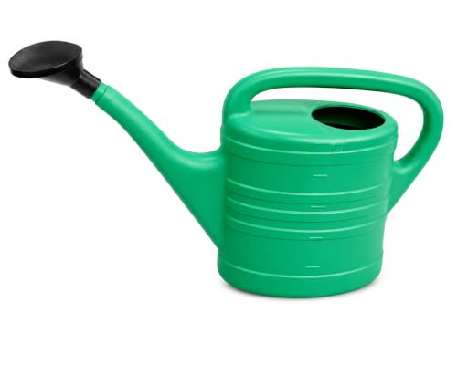 Unibos | 10L Green Plastic Watering Can With Black Rose Head For Vegetable Patches & Large Plants (Green)