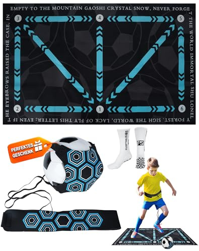 Tapis Football Entrainement Antidérapant 90x60cm Tapis Entrainement Foot avec Chaussettes, Contrôle du Ballon, Sangle De Maintien - Kit Entraînement Foot Enfant, Football Accessoire