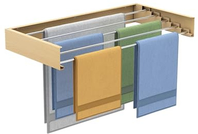 Aluminum Wall-Mounted Foldable Clothes Drying Rack | Retractable Indoor/Outdoor Laundry Airer with White Space-Saver Washing Line & 22lbs Heavy-Duty Capacity (Wooden Design, 80)