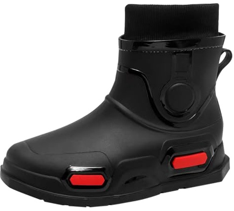Botines de goma para hombre, botas de lluvia térmicas de goma con forro extraíble, impermeables, botas de agua para niños, botas de agua Chelsea para niños, Negro, 43