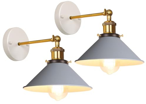 iDEGU 2 Stück Wandleuchten Innen, 22cm Retro Wandlampe Industrie Design Lampenschirm im Metall Verstellbare Moderne Deckenlampe Wandspots für Schlafzimmer Wohnzimmer Flur Küche Restaurant (Grau)