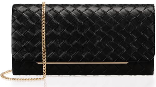 nodeber Women's Clutch Purse with Detachable Strap | Evening Handbags for Parties and Weddings(Black)