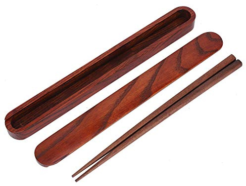 WPKD BLUEIY Set di 5 paia di bacchette in legno in stile cinese, realizzate a mano in legno di sandalo rosso, riutilizzabili, regalo per familiari e amici, scatola portatile inclusa