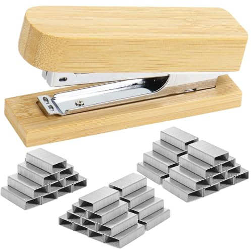 Buqoo Eco-Friendly Bamboo Stapler with 5000 Staples – Heavy Duty 25-Sheet Capacity, Vintage Wooden Office Desktop Accessory for Home/School