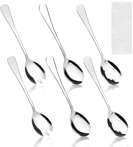 SHENGYIG 6 Salatbesteck Edelstahl, 20 cm Servierlöffel & Gabel mit Halter | Edelstahl Salatbesteck mit Aufbewahrungsständer für Löffel und Gabel, für Zuhause, Restaurants & Catering