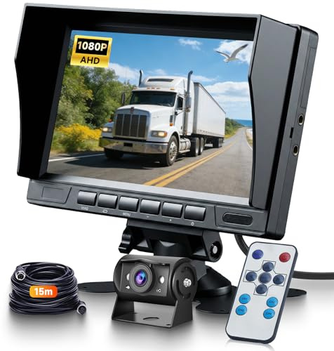Hodozzy Rückfahrkamera Set mit 1080P 7 Zoll IPS Bildschirm Monitor für IP69 wasserdichte Nachtsicht Weitwinkel Rückfahrkamera, Kabel Kamera mit Luftfahrtstecker 12V-24V für PKW, LKW+ Fernbedienung