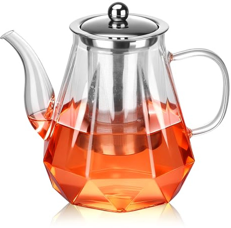 Esilihom Glass Tea Pot, 1200ml Teapot with Infuser, Tea Strainers for Loose Tea, Heat Resistant Borosilicate Teapot with Tea Strainer, Tea Pots for Stovetop Safe