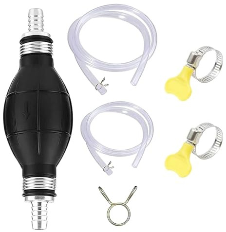 Rbleote Handpumpe Benzin,2 Meter Handpumpe,Tragbarer Benzinpumpe Mit Zwei Schlauchschellen,Zum Umfüllen Von Benzin,Wasser, Öl und Flüssigkeiten (1,2 Meter+0,8 Meter)