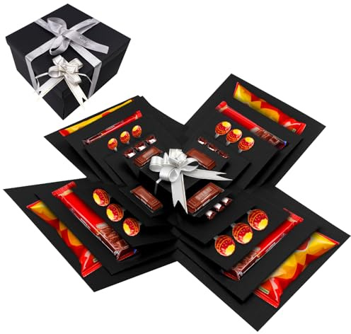 SheetNureeca - Kit de caja de explosión de 5 capas, caja de regalo sorpresa DIY para scrapbooking, cumpleaños, cumpleaños y San Valentín con cinta y cinta, álbum de memoria de fotos negro