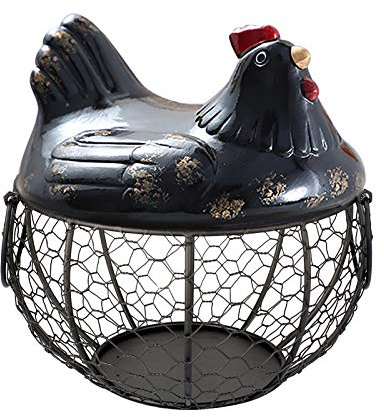 Feizikaw Aufbewahrungs Organizer Organizer Eierkorb Obstbehälter Küche Henne Dekor Aufbewahrung Keramikwerkzeuge & Heimwerker (Black, One Size)
