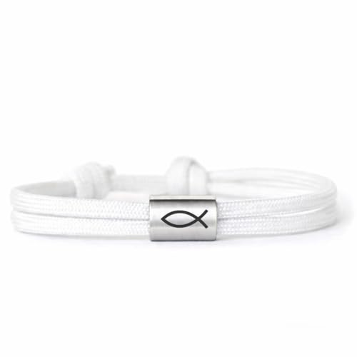 Susan's Choice Fisch Armband für Jungen und Mädchen, Geschenk zur Kommunion, Konfirmation & Taufe, Verstellbare Länge, Edelstahl Anhänger, Weiß