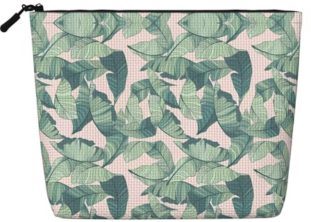 Bonita bolsa de cosméticos para mujer con patrón de perezoso, bolsa de aseo de una sola capa, adecuada para almacenamiento diario, viajes y viajes de negocios., Bonitas hojas de palmera, Talla única