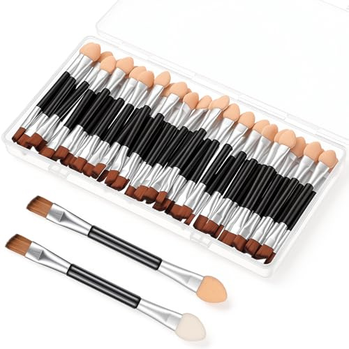 50 Pcs Eye Shadow Applicators 3inch Dual Sides Disposable Eyeshadow Applicators Sticks with Soft Sponge Head Eyes Makeup Cosmetic Tool Portable Travel Mini Eyes Makeup Brushes Concealer Brush
