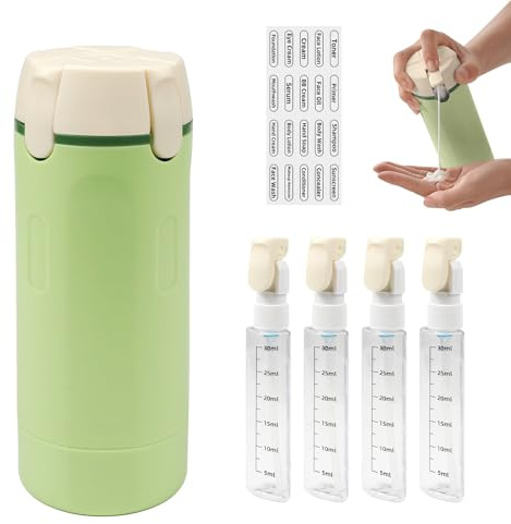 4 in 1 Bottiglie da Viaggio, Set Contenitori da Viaggio con Etichette | Bottiglie Ricaricabili per Shampoo Balsamo Lozione e Crema, Flaconi Portatili Antiperdita, Kit Viaggio Aereo Bagaglio a Mano
