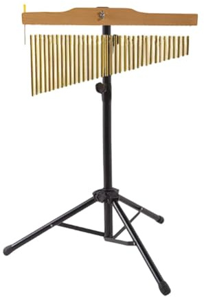 kowaku Wind Chime Musical Instrument, Single Row Percussion Sound Made of Iron And Wood with Adjustable Stand for Performance, Music Lessons, gold, 25 note