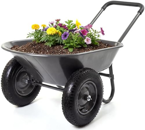 Virimolo Brouette De Jardin à 2 Roues, Chariot Utilitaire en Fer Et Plastique, Dimensions 124x66x62,5 cm, Multicolore, pour Jardin, Cour Et Extérieur