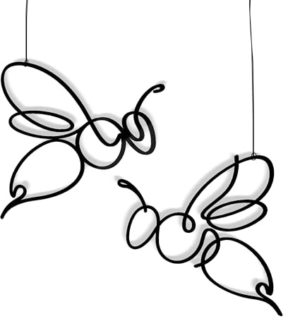 Fensterdeko Tiere Set zum Aufhängen – 2er Set (Biene, Vogel, Schmetterling, Libelle) – Schwarze 3D Druck Wanddeko aus PLA inkl. Nylonfaden & Klebehaken – Frühlings- & Sommerdeko (Biene seitlich)