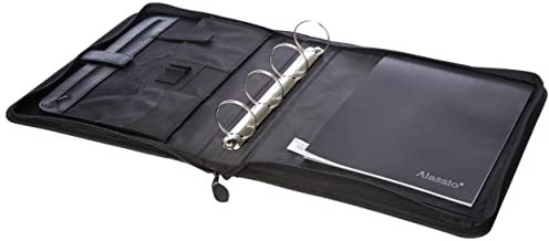 Alassio 31502 - Ringbuchmappe RIMINI im DIN A4 Format, Schreibmappe aus FINEtouch Lederimitat, Dokumentenmappe in schwarz, Mappe ca. 37 x 31 x 6 cm, Aktenmappe mit Tragegriff und CD Tasche