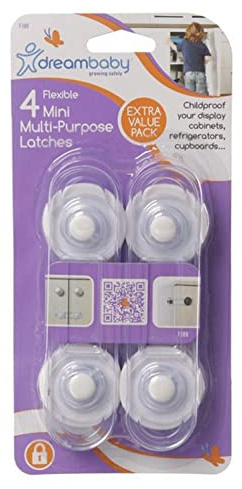 Dreambaby Mini Multi-Purpose Latches - Flexible Baby Safety Door Lock - Transparent - 4 Pack - Model G188