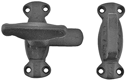 Renovators Supply Manufacturing 2 Black Wrought Iron Door Latch Lock Antique Style Slide Latch for Cabinets, Windows, or Cupboards Rust Resistant with Mounting Hardware