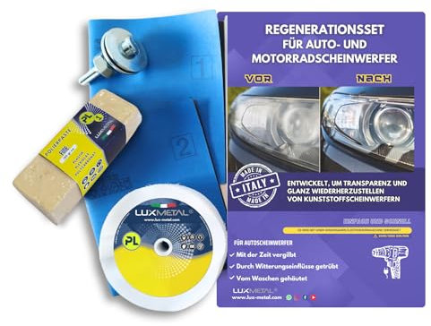 Lux Metal - Kit Rinnova fari Auto e Moto - Il kit lucidatura fari Auto rigenera fari auto opachi ideale come kit ripristino fari o kit rinnova fanali auto. Come Polish Auto per set pulizia auto faro