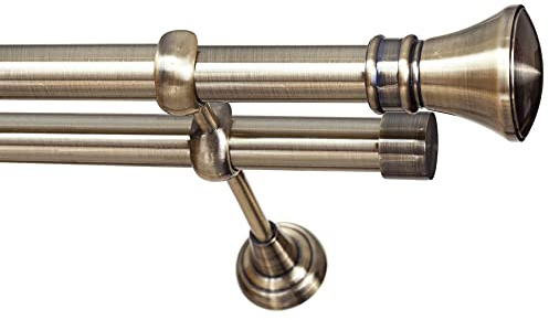 IANPAV METAL DOUBLE CURTAIN POLE RAIL ROD SET 25/25mm Antique Brass, Bedroom[LIBERTY,360 cm (141,7 in)]