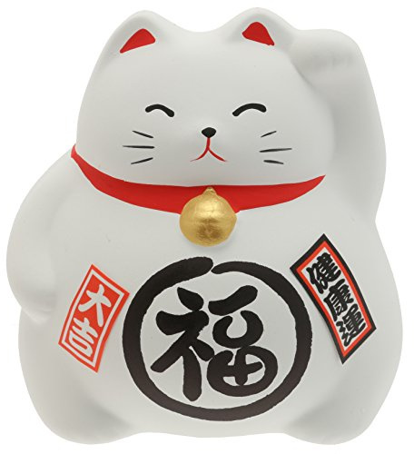 Kotobuki Maneki Neko Coin Bank Collectible Figurine, Good Health, White