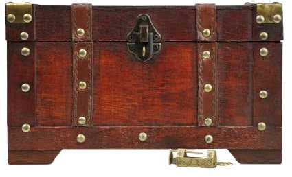 Brynnberg Schatztruhe groß mit Schloss 28x17x16cm Koffertruhe Holztruhe Schatzkiste Vintage-Look Piraten Schatzsuche Holz massiv braun Kolonialstil Schatulle Bauernkasse Holz Piratentruhe Geldtruhe