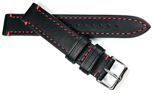 Sulla RIOS 1931 18mm Kalbseder Uhrenarmband Vintage Deutsche handarbeit Schwarz rote Naht CT