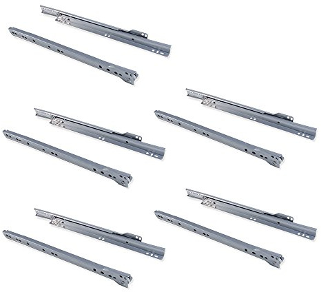 Emuca - Drawer runners 300mm (11,8 inch) with partial extension in silver grey colour, set of 5 sliders for drawer