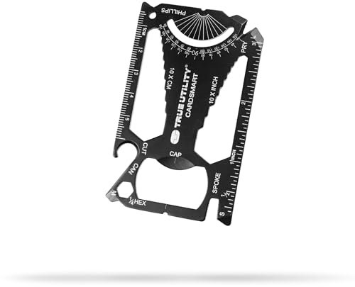 True Utility Cardsmart - 30 in 1 Pocket Multi Tool Swiss Card - Stainless Steel Multitool Wallet Card with Wrench, Screwdriver, Can Opener, Bottle Opener & Pry - Compact Multitool Mini Gadget