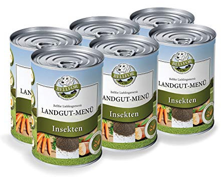 Bellfor Landgut-Menü Hypoallergenes Getreidefrei Hundefutter Nass mit Insekten 6 x 400 g - auf Basis der Schwarzen Soldatenfliegenlarve Ideal für Hunde mit Nierenproblemen
