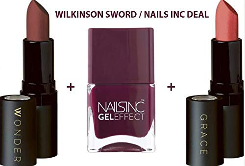 2x Wilkinson Sword Lipstick (pinks)+ 1x Kensington high street Nails inc polish varnish (Red) Ideal for Gift set Hamper presents etc RRP £35