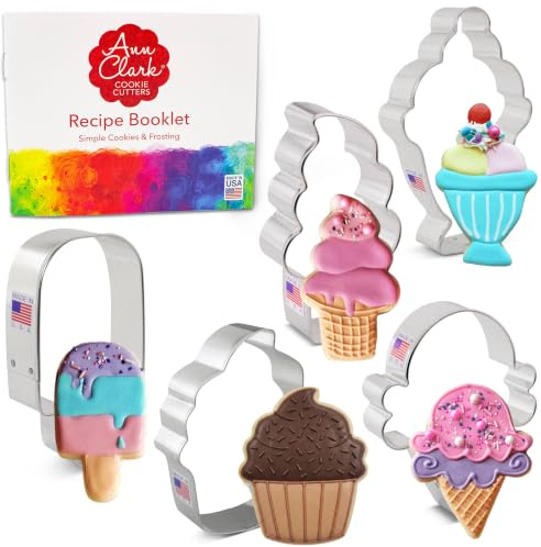 Ausstechformen für Eiscreme und Süßigkeiten, 5-teiliges Set von Ann Clark, Eistüte, weicher Servierkegel, Eis am Stiel, Eisbecher