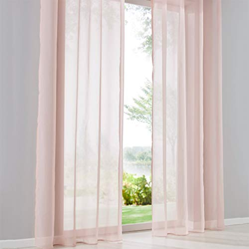 SIMPVALE 2 Stücks Voile Vorhänge zu Gürtelschlaufe transparent Vorhänge Fenster Balkon aus,Rose,140x225cm