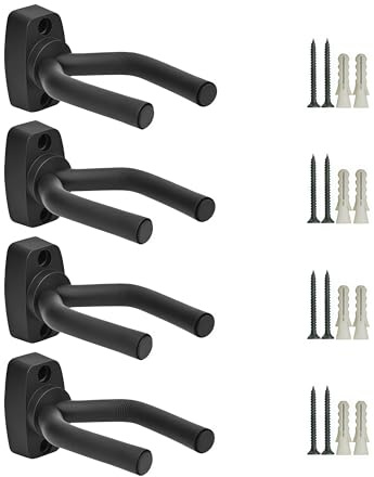 Soporte Pared Guitarra, Colgador de Guitarra Eléctrica Acustica Tamaño Ajustable Para Colgar Guitarra en Pared o Perchero, También Para Banjo, Bajo, Ukulele, Mandolina (4 Piezas)