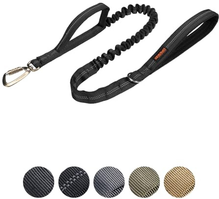 EXCELLENTE ELITE SPANKER Guinzaglio per cani Militari Spazio Tattico Clip con Gancio in Alluminio Guinzaglio Tattico Guinzaglio per Cani Corda Elastica con 2 Maniglie di Controllo(BLKW)