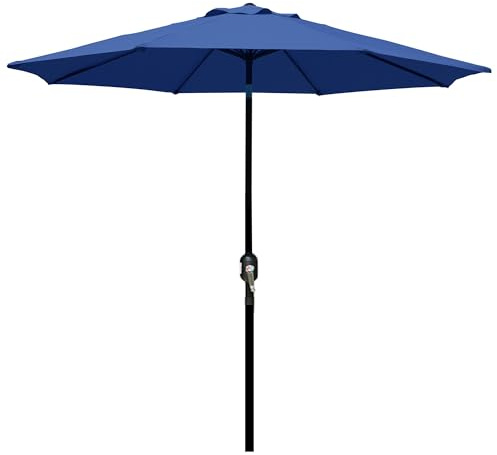 Blissun 9' Outdoor Patio Umbrella, Outdoor Table Umbrella, Yard Umbrella, Market Umbrella with 8 Sturdy Ribs, Push Button Tilt and Crank (Navy Blue)