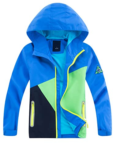 YoungSoul Blouson Imperméable Garçon Fille - Coupe Vent à Capuche Color Block - Veste de Randonnée Printemps Automne