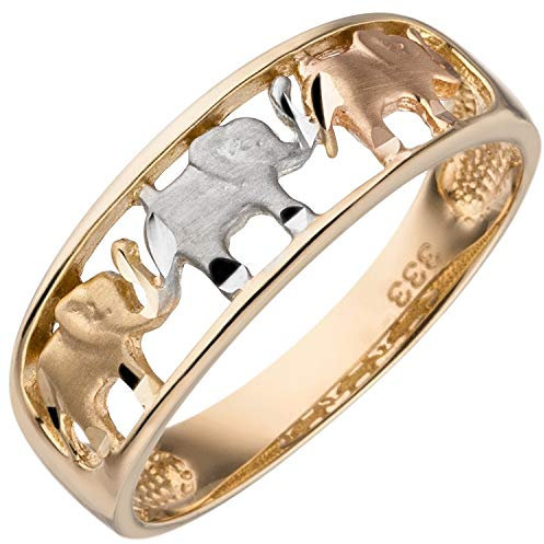 Jobo Damen-Ring Elefanten aus 8 Karat 333 Gold Tricolor Größe 52