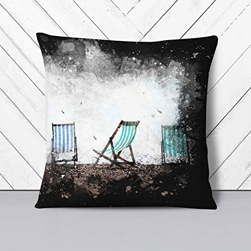 Big Box Art Deckchairs on Brighton Beach Paint Splash - Cushion Cover Throw Pillow with Insert for Sofa Chair Bed - Double-sided - 55x55 cm