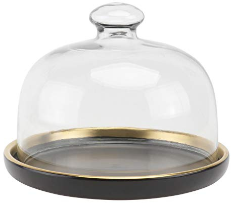 Cabilock Tortenständer mit Glocke Schwarz Keramik Teller Transparent Glasglocke Kuchenplatte mit Deckel Party Restaurant Zuhause Gebäck Brot Dessert Kuchen Torte Staubdichte Abdeckung