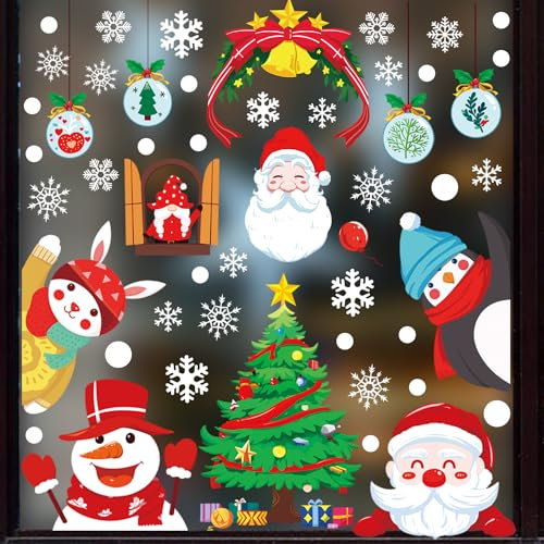 290+PCS Vetrofanie Natalizie, Natale Adesivi Finestre, Adesivi Natale per Porta, Sticker Babbo Natale Fiocco di Neve, Rimovibile Adesivi Statico Fai da te Finestra