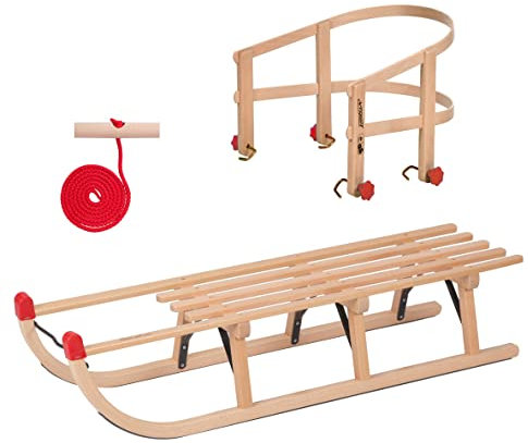 KS-Direkt Holzschlitten 110cm Schneeschlitten Schlitten Rückenlehne Zugseil Rückenlehne (Standartschlitten 110 cm mit Sitzlehne)