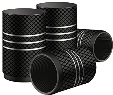 KINBOM 4pcs 1,7x1cm Capuchon de Valve Auto en Aluminium, Robustes Capuchon de Pneu Couvercles de Tige de Valve de Vélo Joint Étanche à l'Air pour Voitures SUV Motos Camions (Noir)