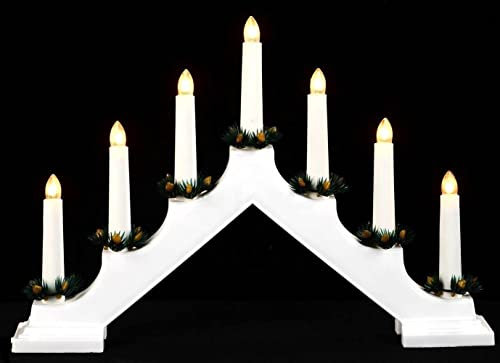 Sarrah Little Store 7 LED Wooden Christmas Candle Bridge - Battery Operated - Window Decoration Arch - Indoor Warm White Light - Xmas Festive Pre-Lit (White)