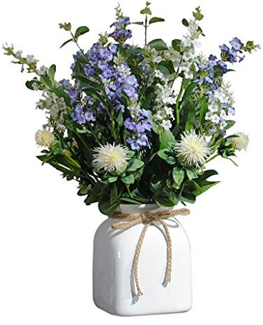 Bouquet Artificielle avec Vase Fleurs artificielles avec vase en céramique, arrangements de fleurs en soie pour salle à manger, fausse fleur pour décoration de mariage Arrangement de fleurs