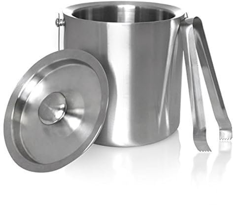 Garden Of Arts Stainless Steel Ice Bucket, Ice Bucket with Tong for Travelling, 1 Litre, 5.5 Inch Bucket with air Tight top