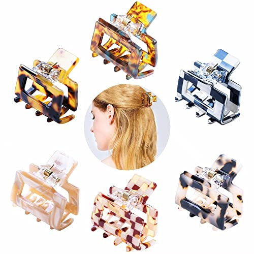 Kavya Petite Pince Cheveux Femme, Mini Pince à Cheveux Carrées Antidérapantes, 6 Pcs Barrette Cheveux Femme Léopard Ecaille de Tortue pour Femmes et Filles-A